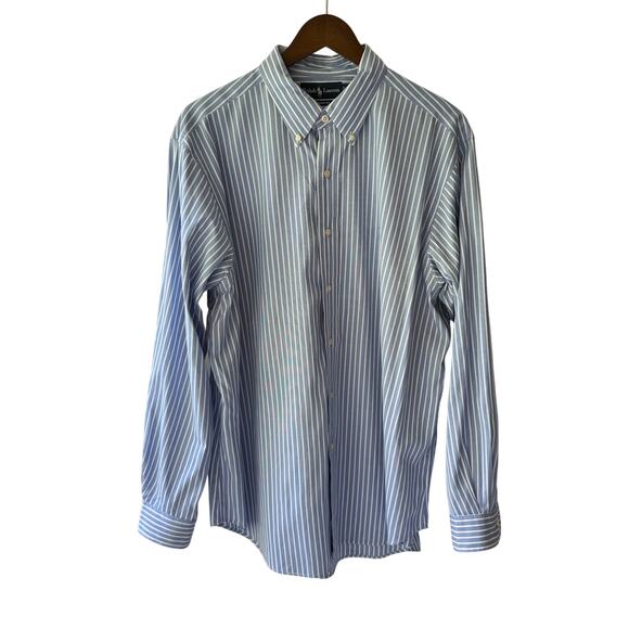 Ralph Lauren Men’s 17 34/35 Stripped Button Down Shirt Classic Fit Cotton Blue - Picture 2 of 12